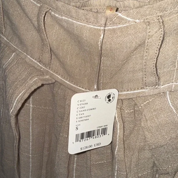 NWT Free People Lunar Cove Sand Combo Striped Wide Leg Cotton Pants Tan Small - Picture 4 of 5